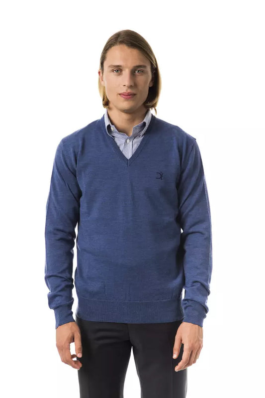 Blue Uominitaliani Men's V-neck Wool Sweater