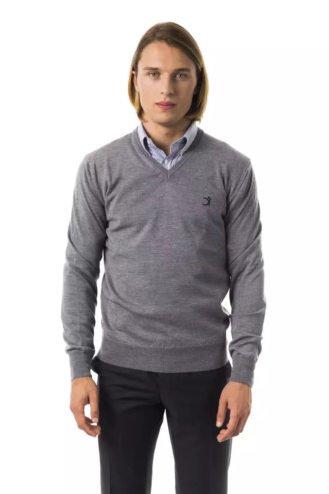 Grey Uominitaliani Men's V-neck Wool Sweater