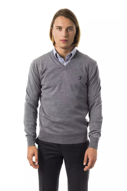 Grey Uominitaliani Men's V-neck Wool Sweater