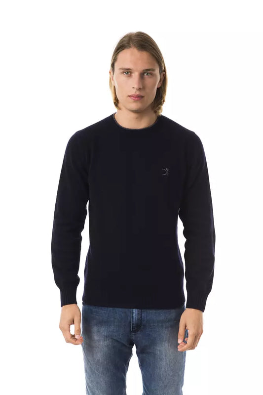 Navy Blue Uominitaliani Men's Crewneck Wool Sweater