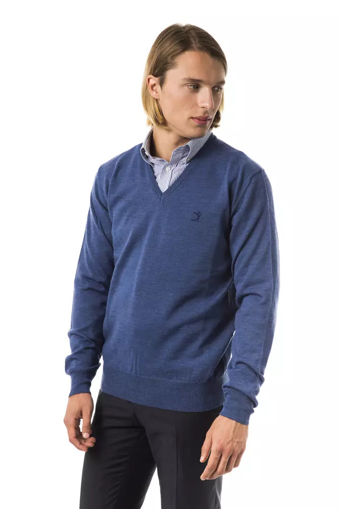 Blue Uominitaliani Men's V-neck Wool Sweater