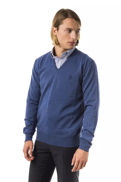 Blue Uominitaliani Men's V-neck Wool Sweater