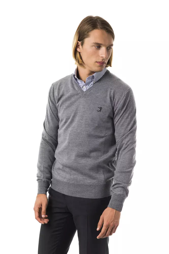 Grey Uominitaliani Men's V-neck Wool Sweater
