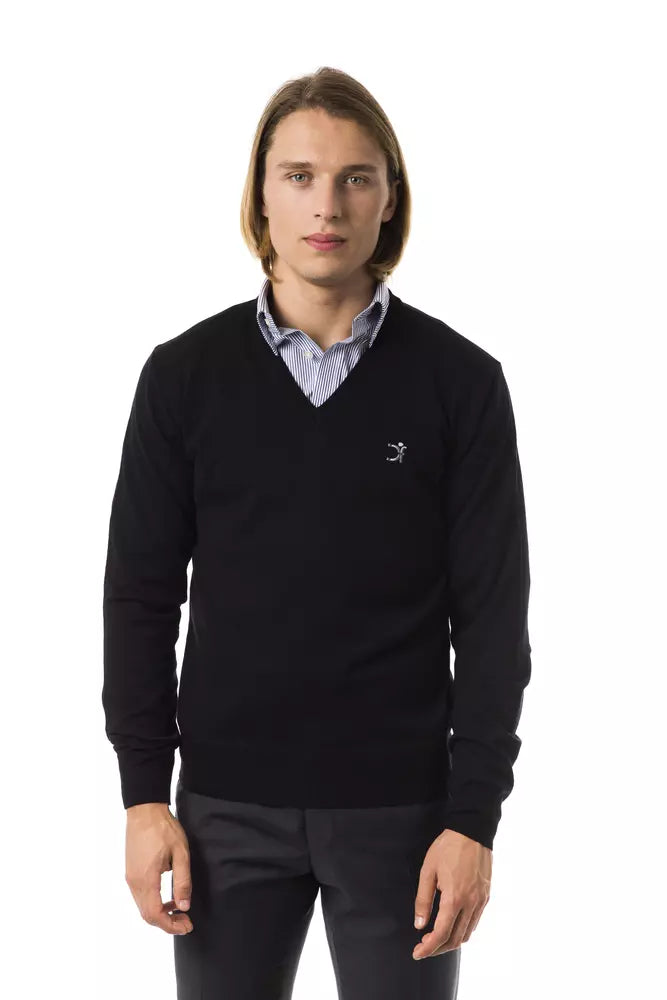 Black Uominitaliani Men's V-neck Wool Sweater