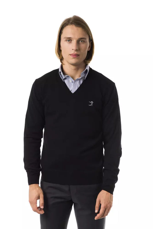 Black Uominitaliani Men's V-neck Wool Sweater