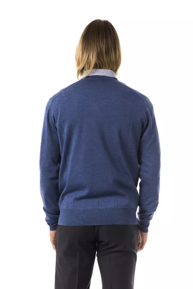 Blue Uominitaliani Men's V-neck Wool Sweater