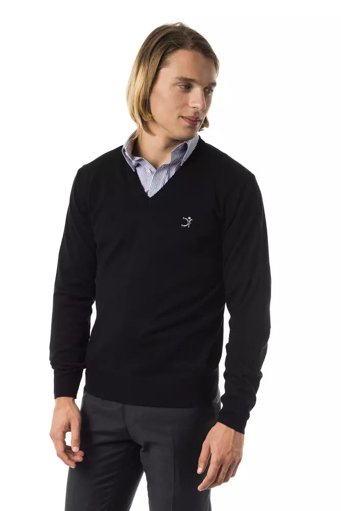 Black Uominitaliani Men's V-neck Wool Sweater