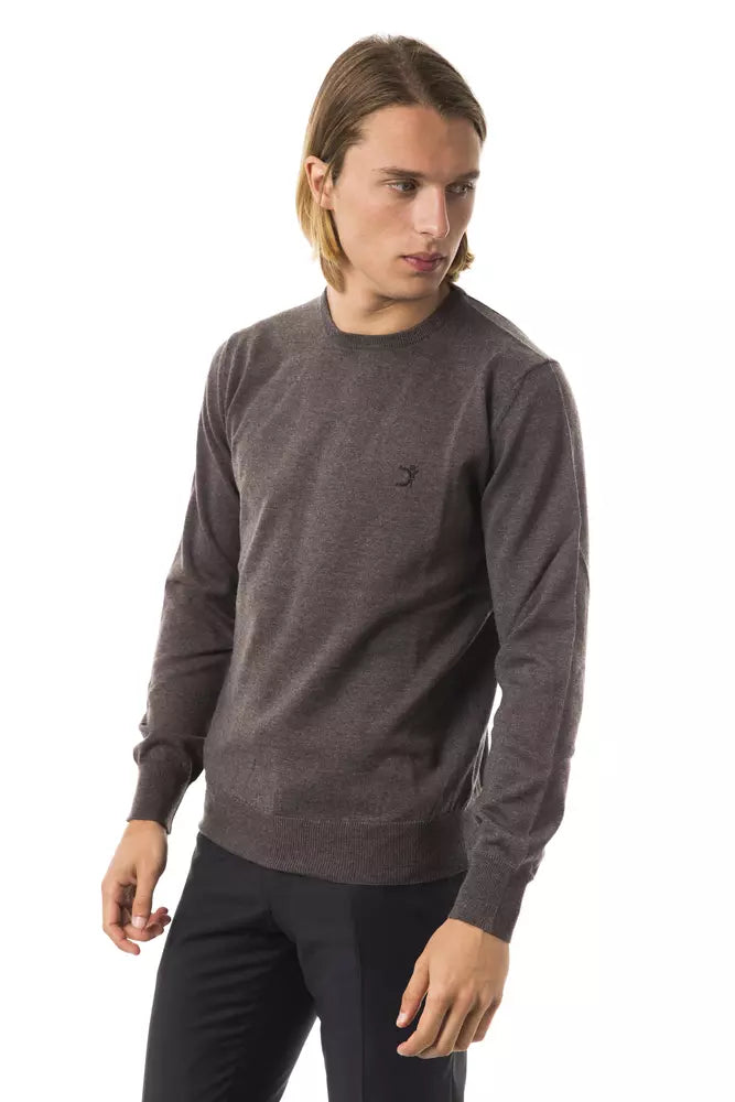 Walnut Brown Uominitaliani Men's Crewneck Wool Sweater