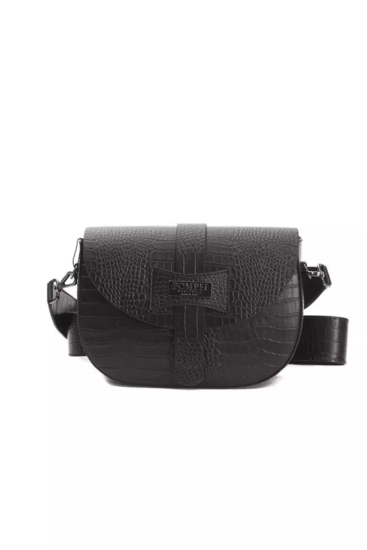 Pompei Donatella Black Crocodile-Print Leather Crossbody Bag