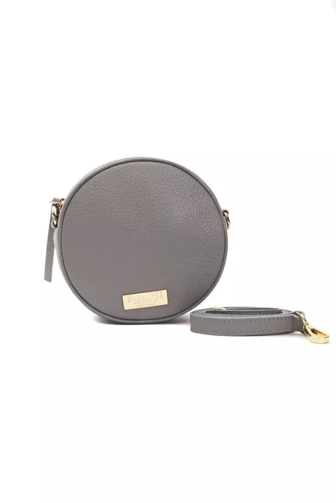 Pompei Donatella Grey Leather Small Oval Crossbody Bag