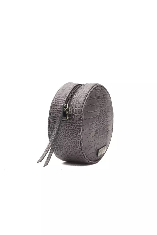 Pompei Donatella Grey Leather Small Oval Crossbody Bag