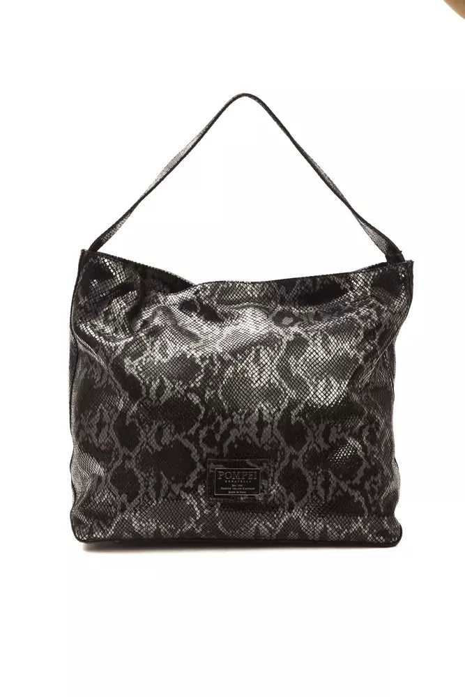 Pompei Donatella Dark Grey Python Print Leather Shoulder Bag