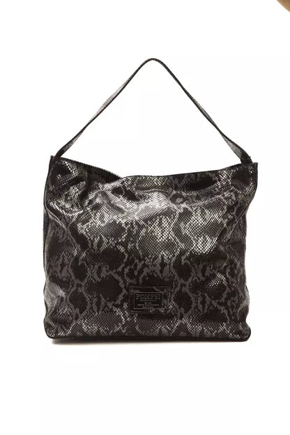 Pompei Donatella Dark Grey Python Print Leather Shoulder Bag