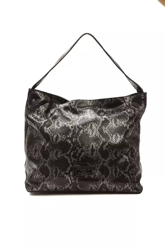 Pompei Donatella Dark Grey Python Print Leather Shoulder Bag