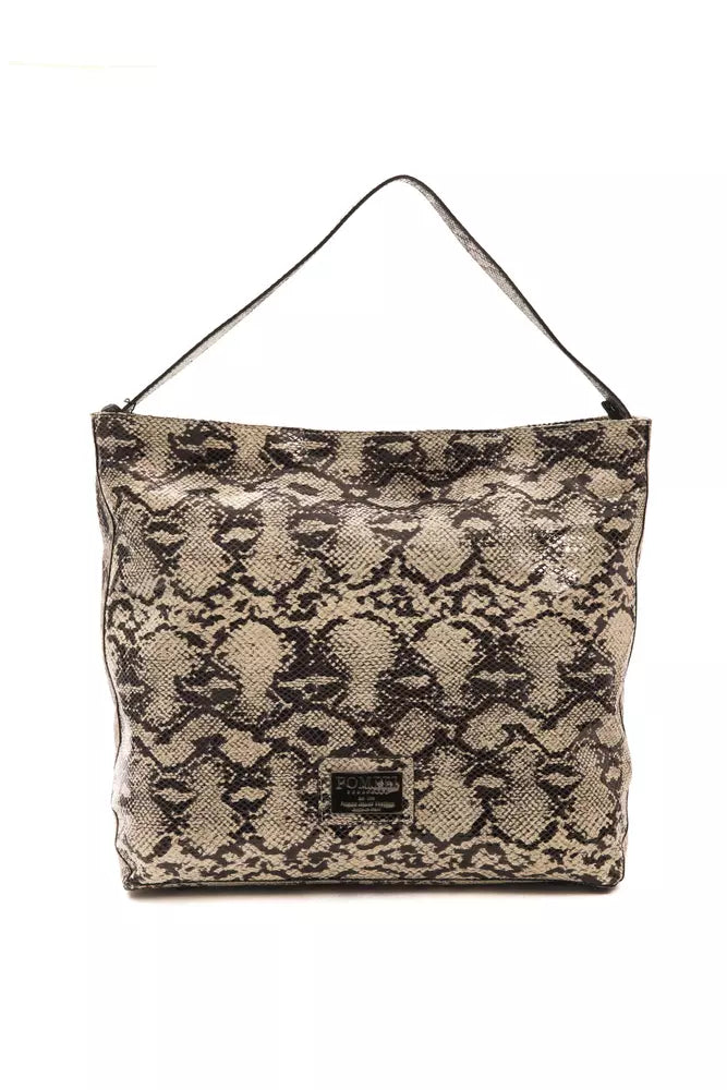 Pompei Donatella Grey Python Print Leather Shoulder Bag