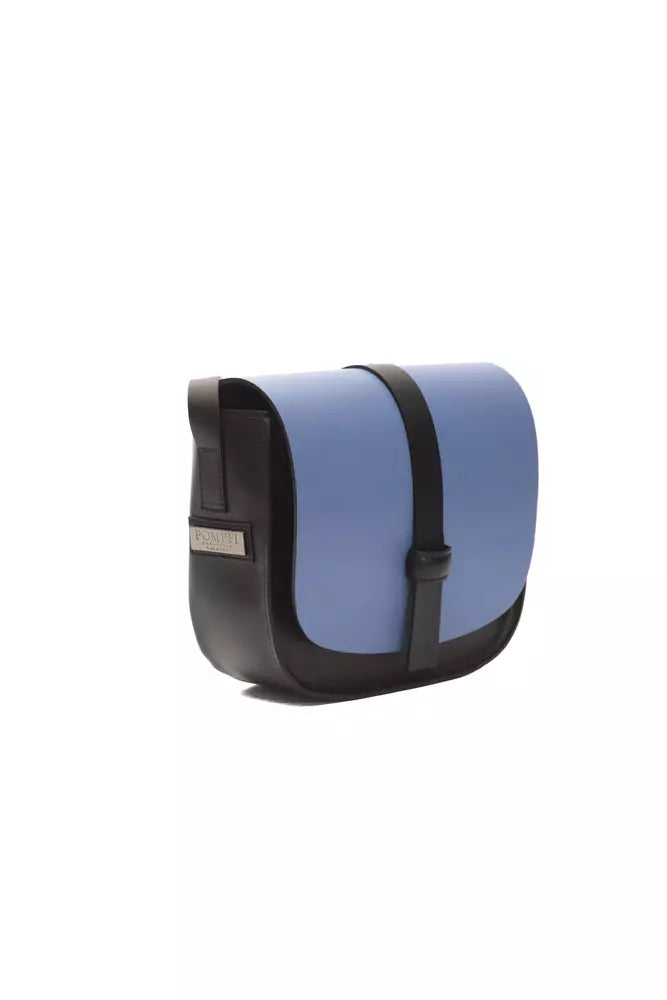 Pompei Donatella Black & Blue Leather Fold Over  Crossbody Bag