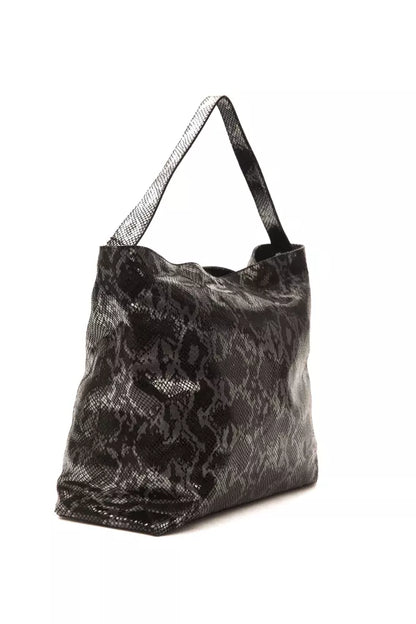 Pompei Donatella Dark Grey Python Print Leather Shoulder Bag