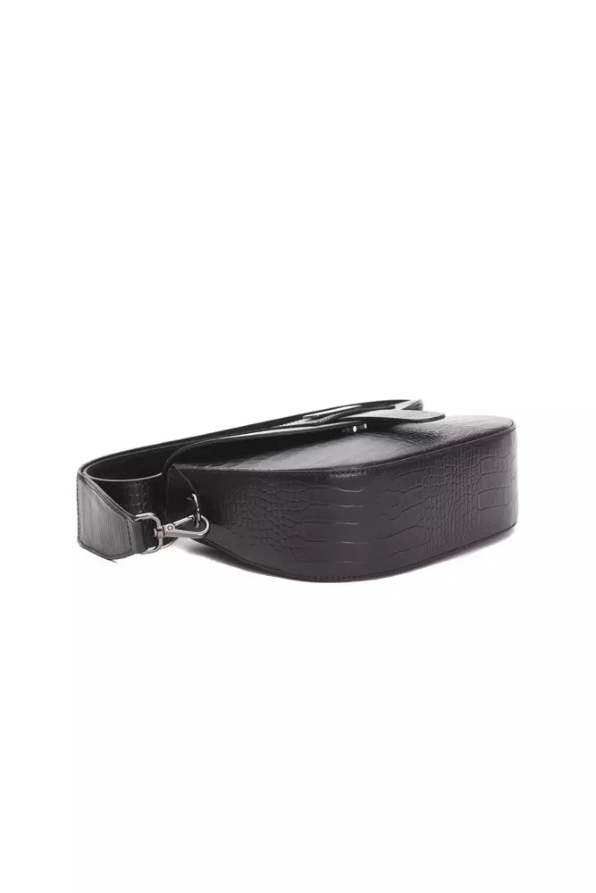 Pompei Donatella Black Crocodile-Print Leather Crossbody Bag
