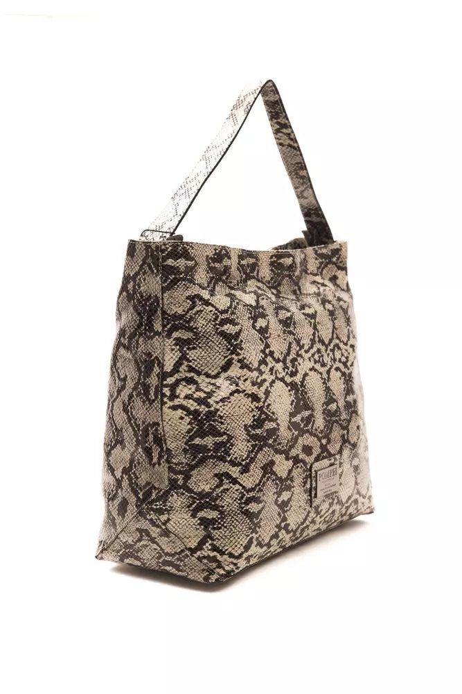 Pompei Donatella Grey Python Print Leather Shoulder Bag