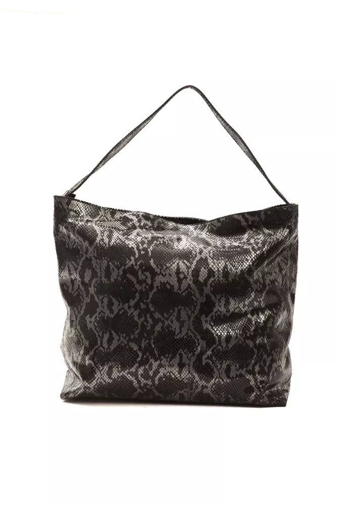 Pompei Donatella Dark Grey Python Print Leather Shoulder Bag