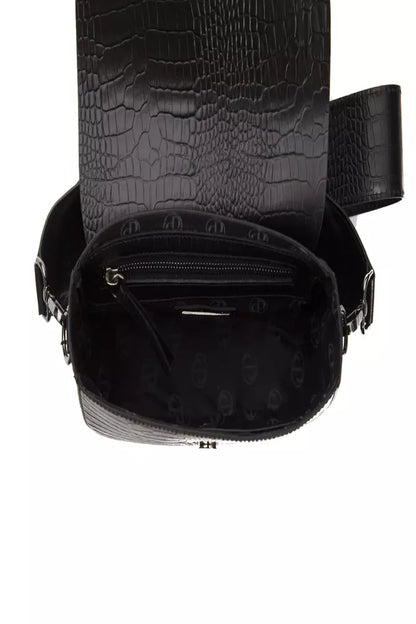 Pompei Donatella Black Crocodile-Print Leather Crossbody Bag