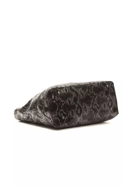 Pompei Donatella Dark Grey Python Print Leather Shoulder Bag
