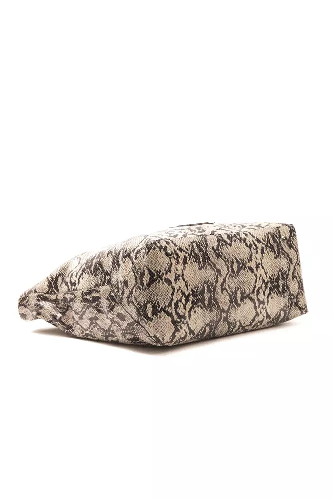 Pompei Donatella Grey Python Print Leather Shoulder Bag