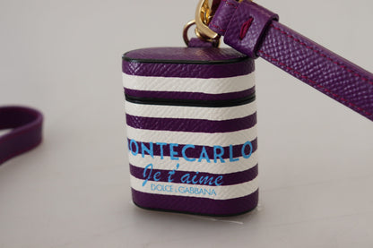 Purple Leather Strap Gold Metal Logo Airpods Case