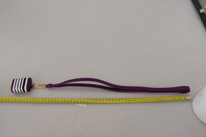Purple Leather Strap Gold Metal Logo Airpods Case