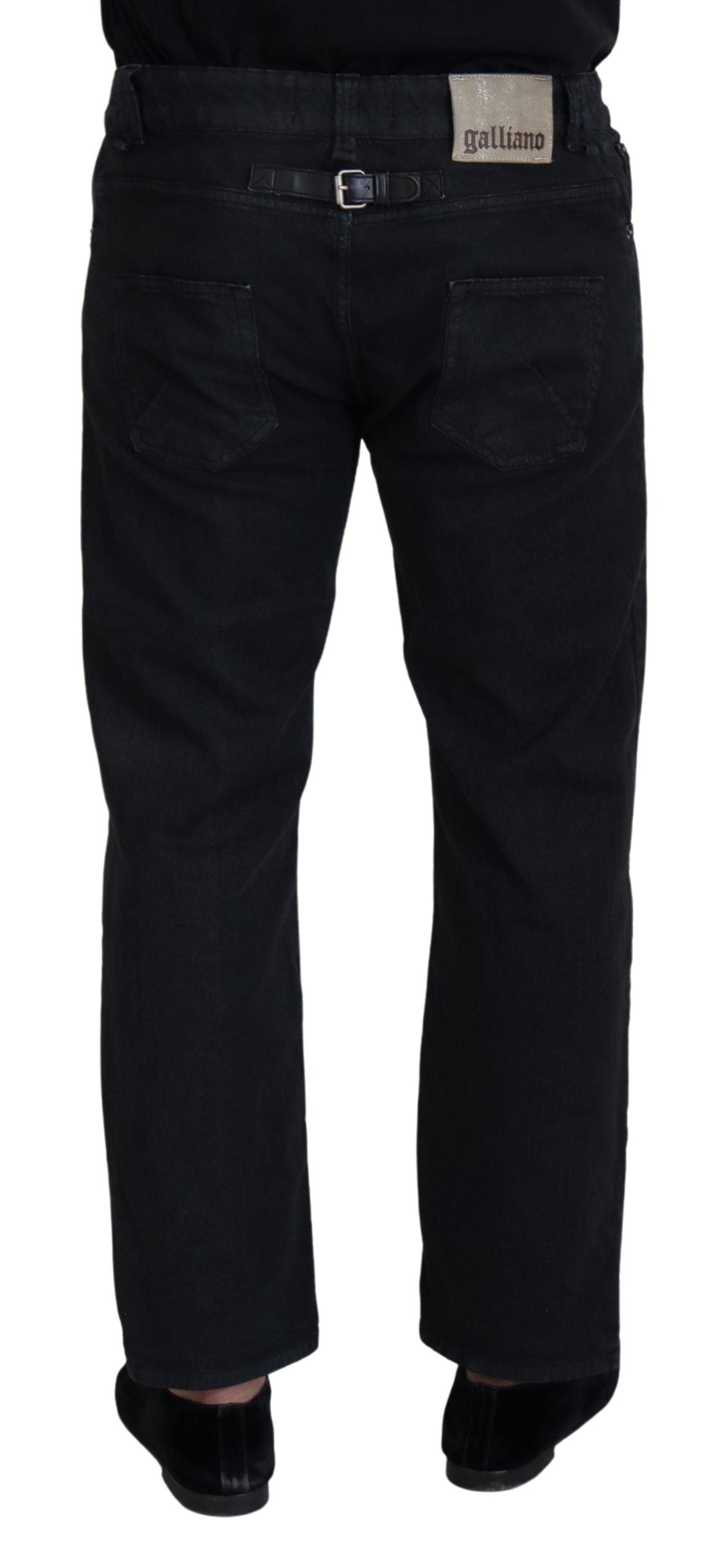 John Galliano Men's Black Cotton Back Buckle Casual Denim Jeans