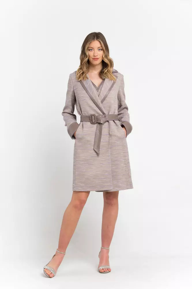 Beige Women's Cotton Blend Coat With Kimono Closure