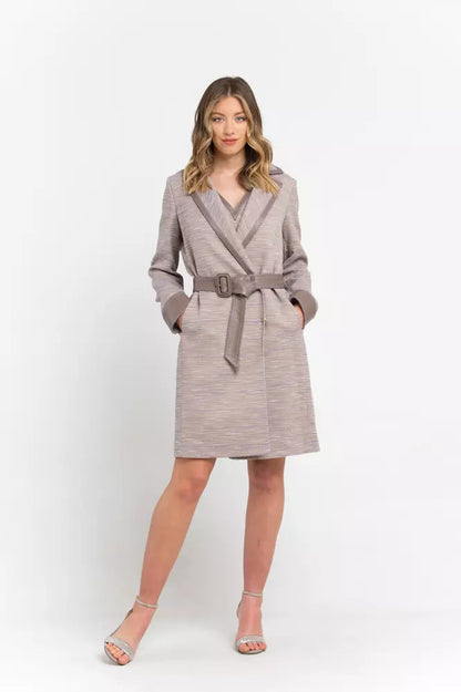 Beige Women's Cotton Blend Coat With Kimono Closure