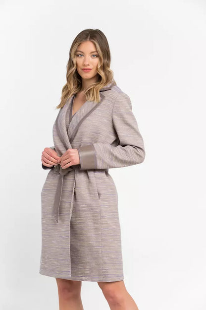 Beige Women's Cotton Blend Coat With Kimono Closure