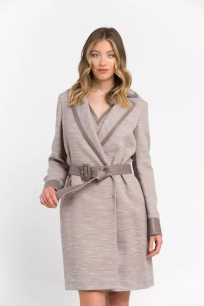 Beige Women's Cotton Blend Coat With Kimono Closure