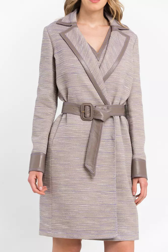Beige Women's Cotton Blend Coat With Kimono Closure