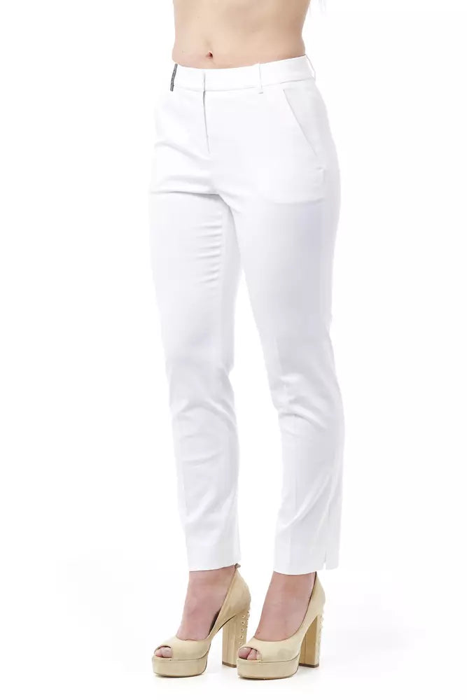 Peserico Women's White Cotton High Waist Trousers