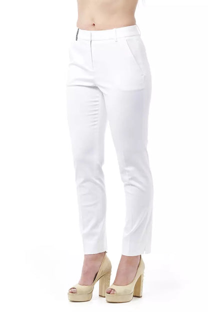 Peserico Women's White Cotton High Waist Trousers