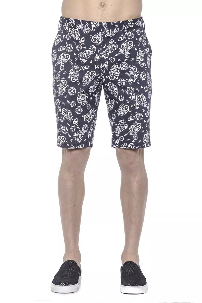 Blue Patterned Cotton PT Torino Men's Bermuda Shorts