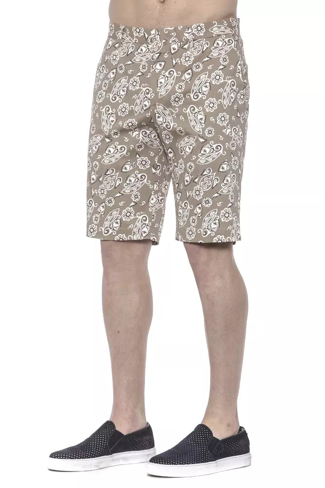 Beige Patterned Cotton PT Torino Men's Bermuda Shorts