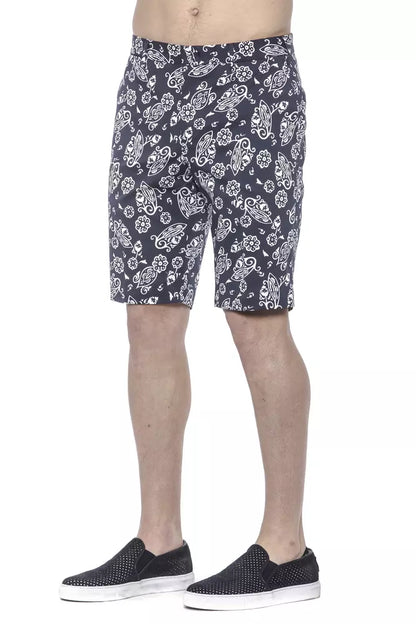 Blue Patterned Cotton PT Torino Men's Bermuda Shorts