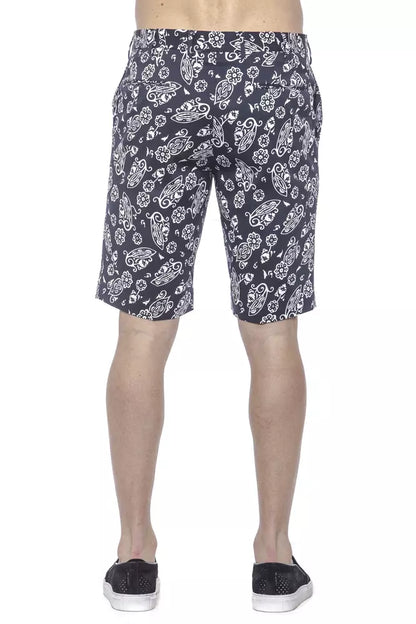 Blue Patterned Cotton PT Torino Men's Bermuda Shorts