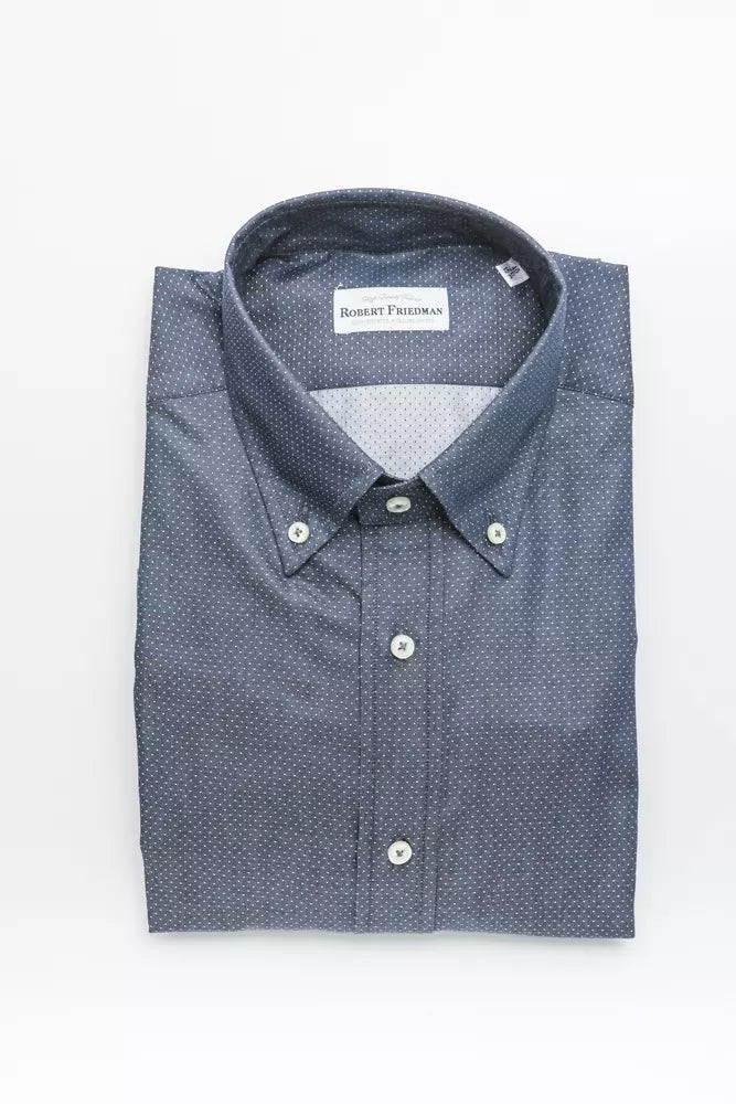 Robert Friedman "Blue Cotton Men Shirt with Button Down Design"