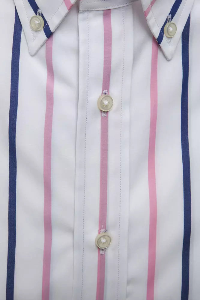 Robert Friedman Men's White Striped Cotton Button Down Shirt
