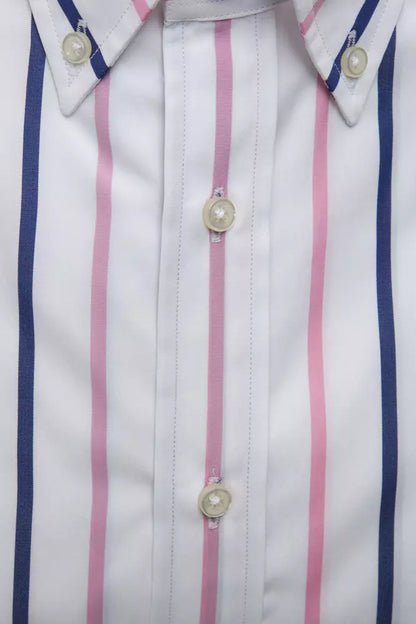 Robert Friedman Men's White Striped Cotton Button Down Shirt