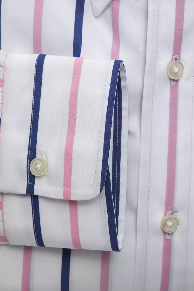 Robert Friedman Men's White Striped Cotton Button Down Shirt