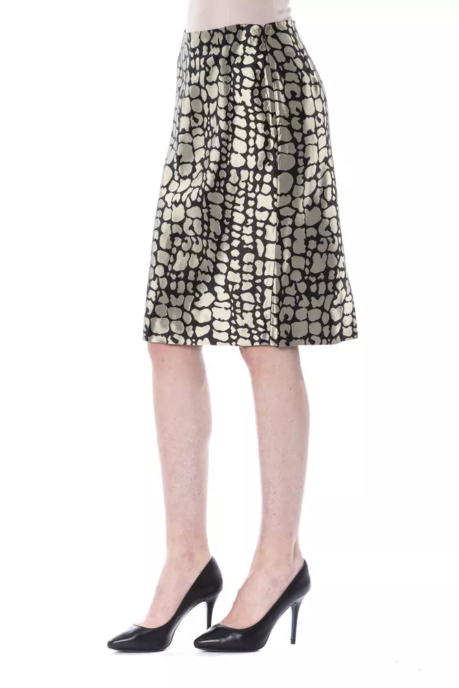 Byblos Gold Graphic Print Viscose Knee Length Skirt