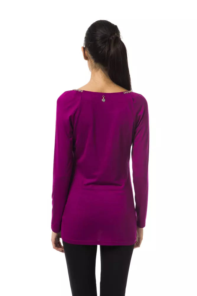 Byblos Purple Viscose Open Round Neck Long Sleeve Top