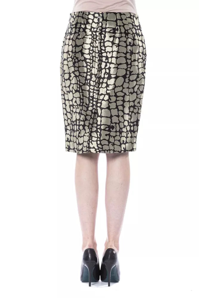 Byblos Gold Graphic Print Viscose Knee Length Skirt