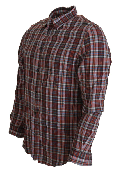 GF Ferre Men's Multicolor Checkered Cotton Long Sleeves Casual Shirt
