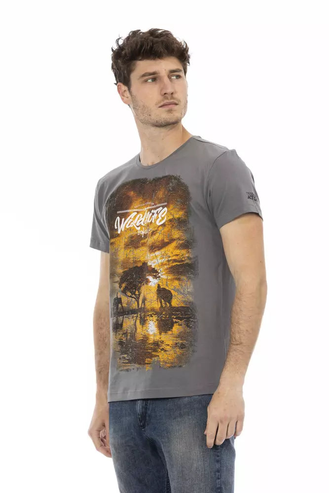 Trussardi Action Men's Branded Grey Cotton T-Shirt